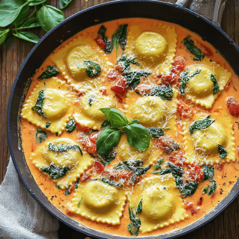 One-Pan Creamy Tomato Spinach Ravioli