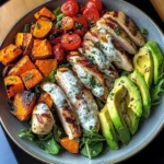 Grilled Chicken Power Plate with Sweet Potatoes & Avocado Salad